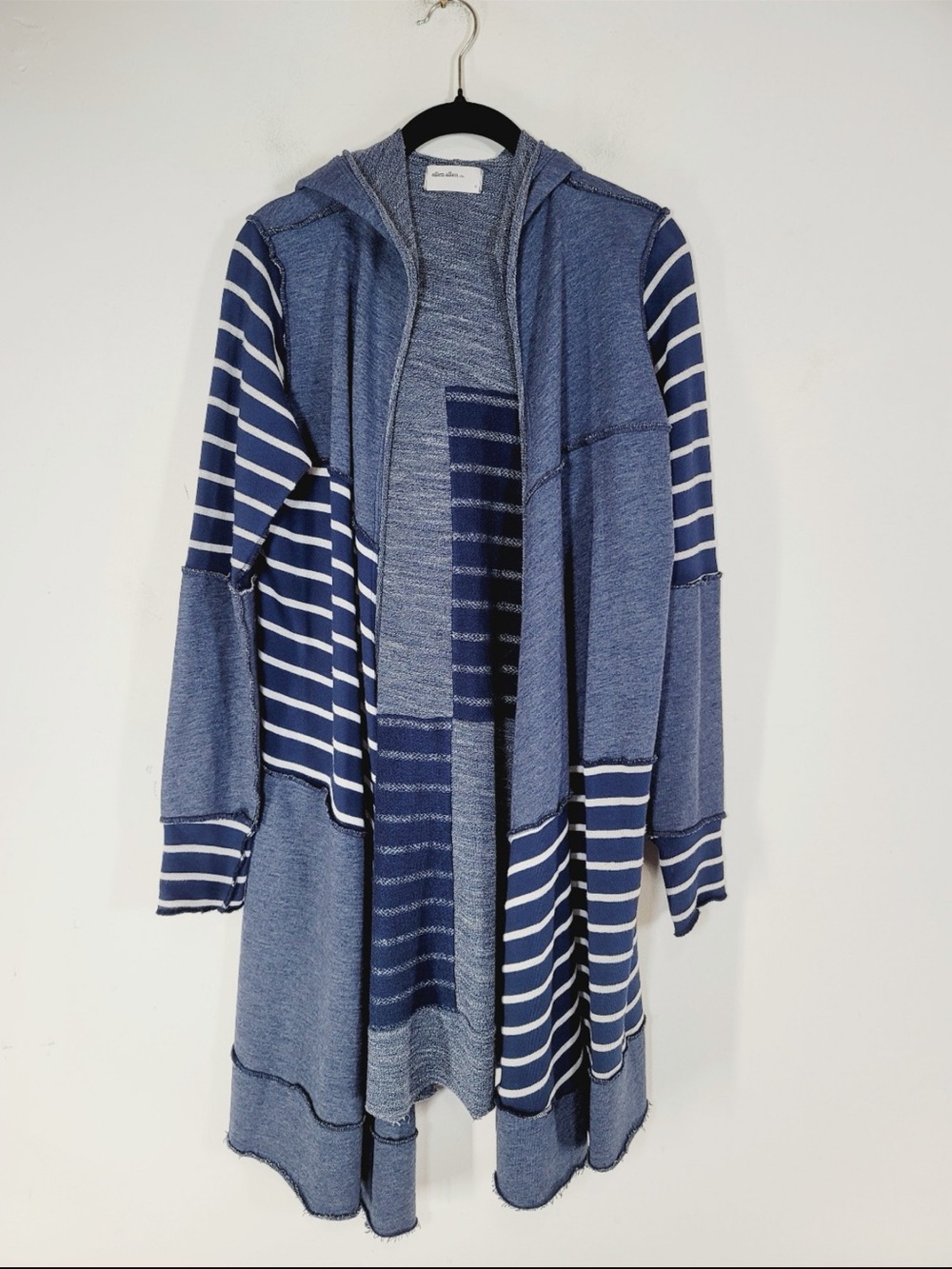 Allen Allen Striped Patchwork Hooded Cardigan, Size Small